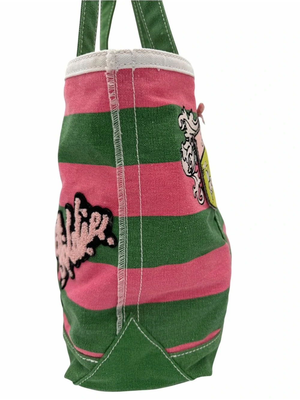 Goldie 7 Jeanne & Dineh Limited Edition Y2K Pink Green Striped Canvas Tote